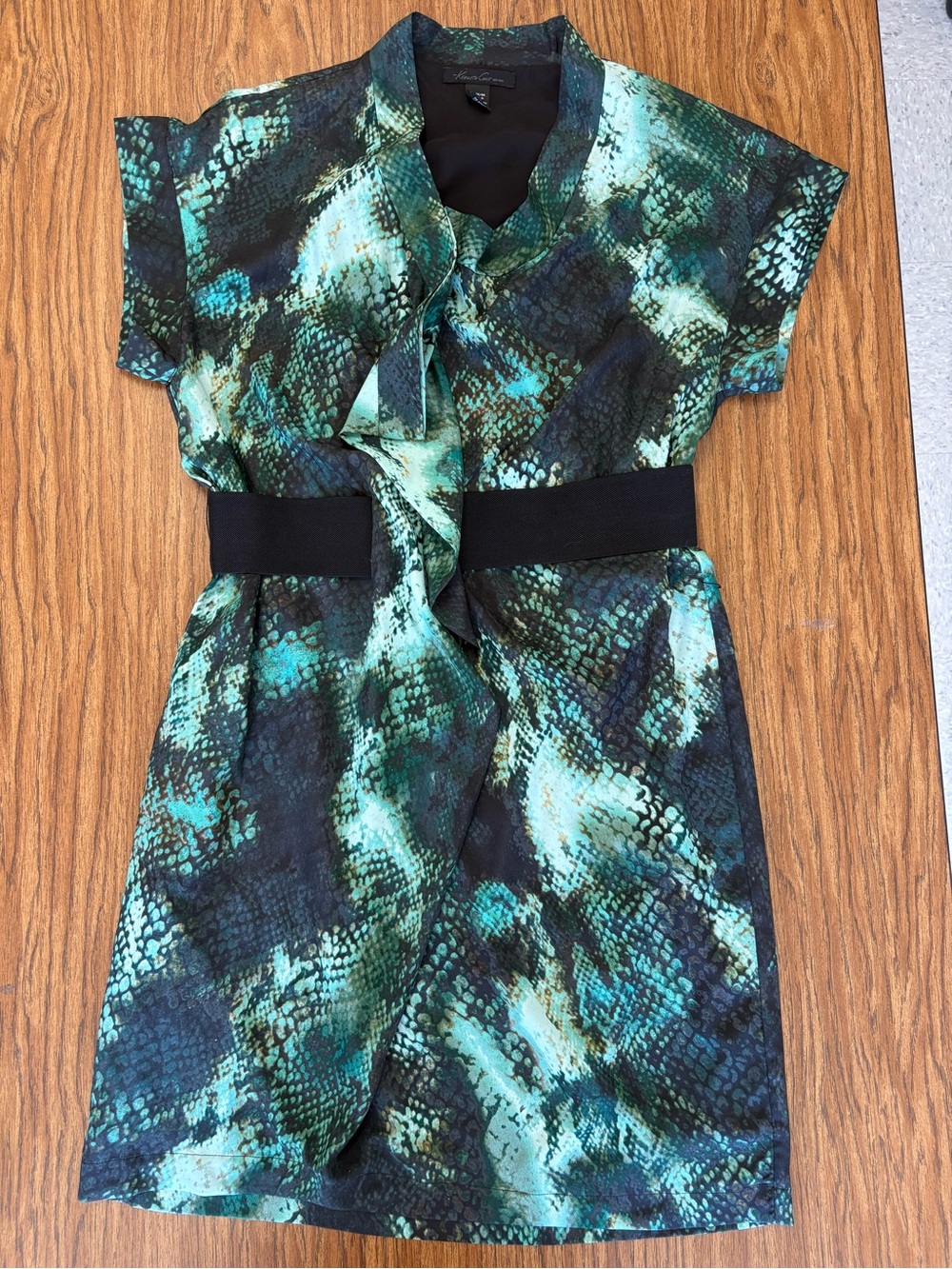Kenneth Cole New York Green and Black Snake-Print Dress